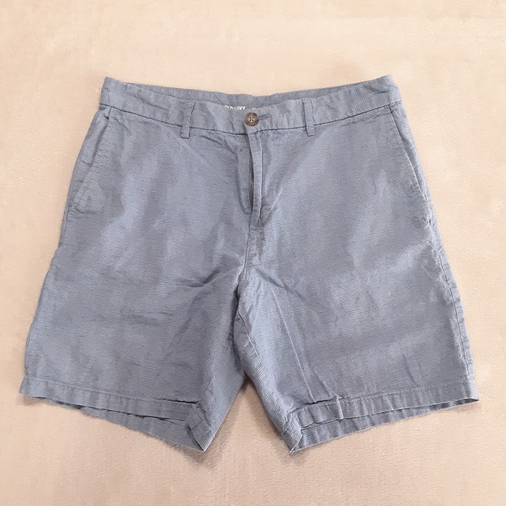 Old Navy Mens 8" Linen Blend Shorts 34 Slim Fit Blue Harvest Chino